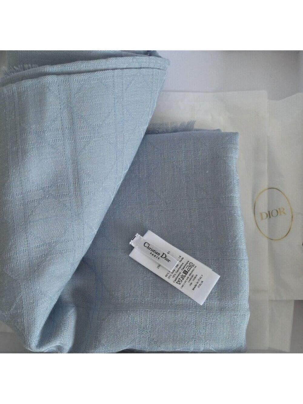 CHRISTIAN DIOR | Cannage Jacquard Large Scarf Shawl blue silk cashmere - Picture 5 of 9